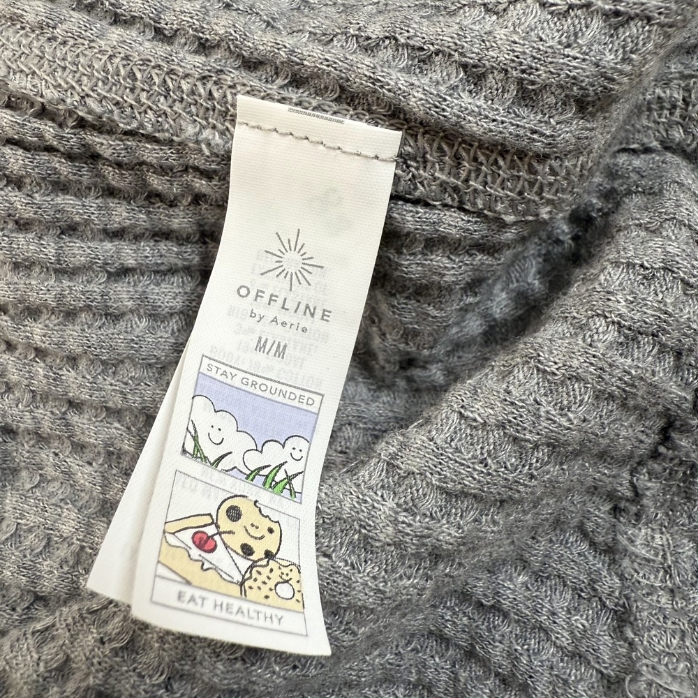 OFFLINE by Aerie Sweater Womens M Gray Waffle Knit Hooded Hi-Low Hem Thumbholes - Picture 9 of 13